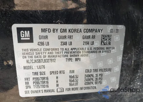 2020 Chevrolet Trax Fwd Ls from USA, damaged, VIN KL7CJKSB7LB327912